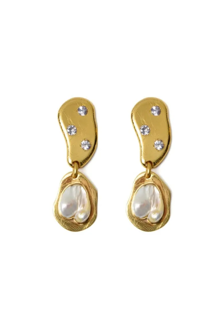 Earrings<CULT MIA PEARL STONE PARTY EARRINGS Gold Plated