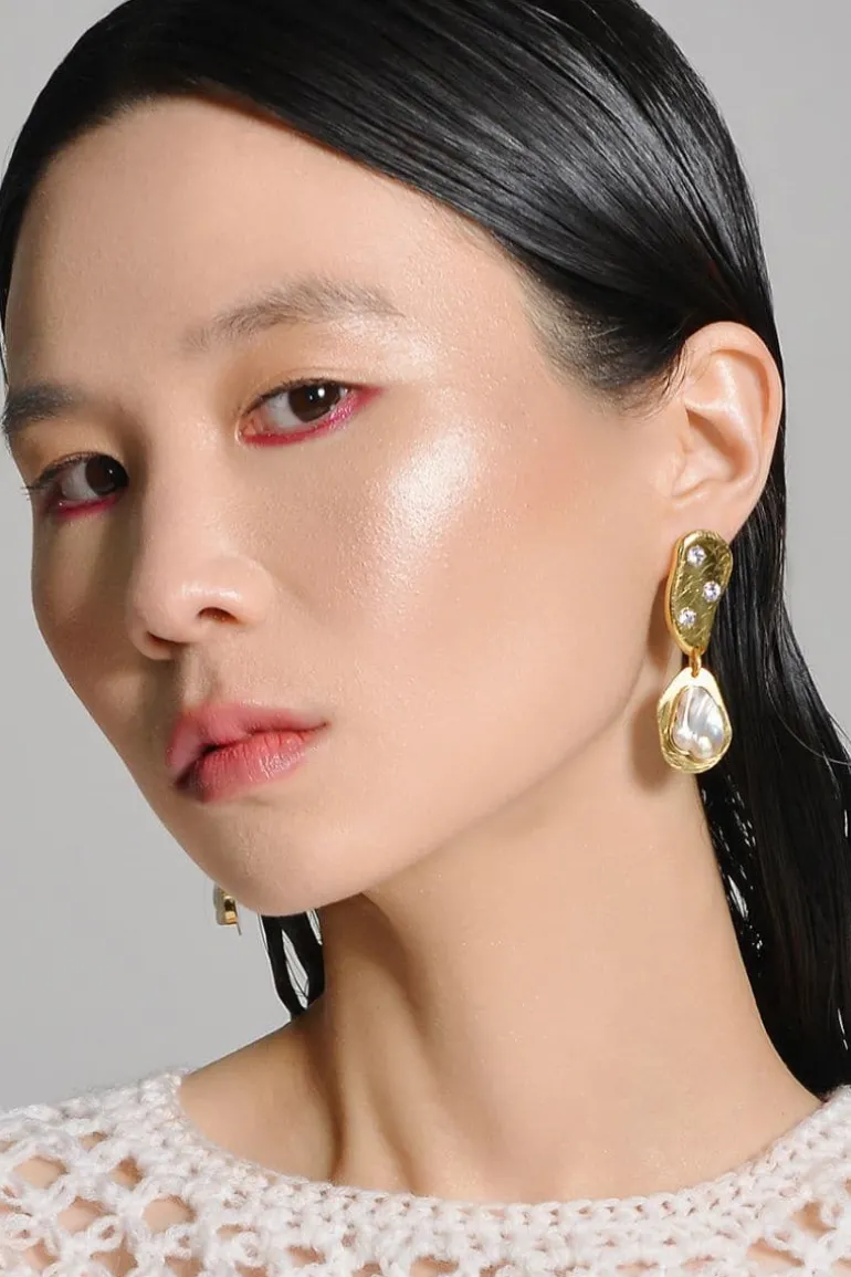 Earrings<CULT MIA PEARL STONE PARTY EARRINGS Gold Plated
