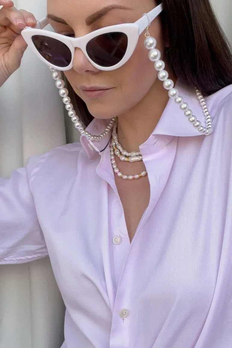 Sunglasses<CULT MIA PEARL XL SUNGLASSES CHAIN White