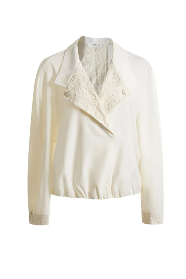 Tops<CULT MIA PERLA LACE-TRIMMED WOOL SHIRT White