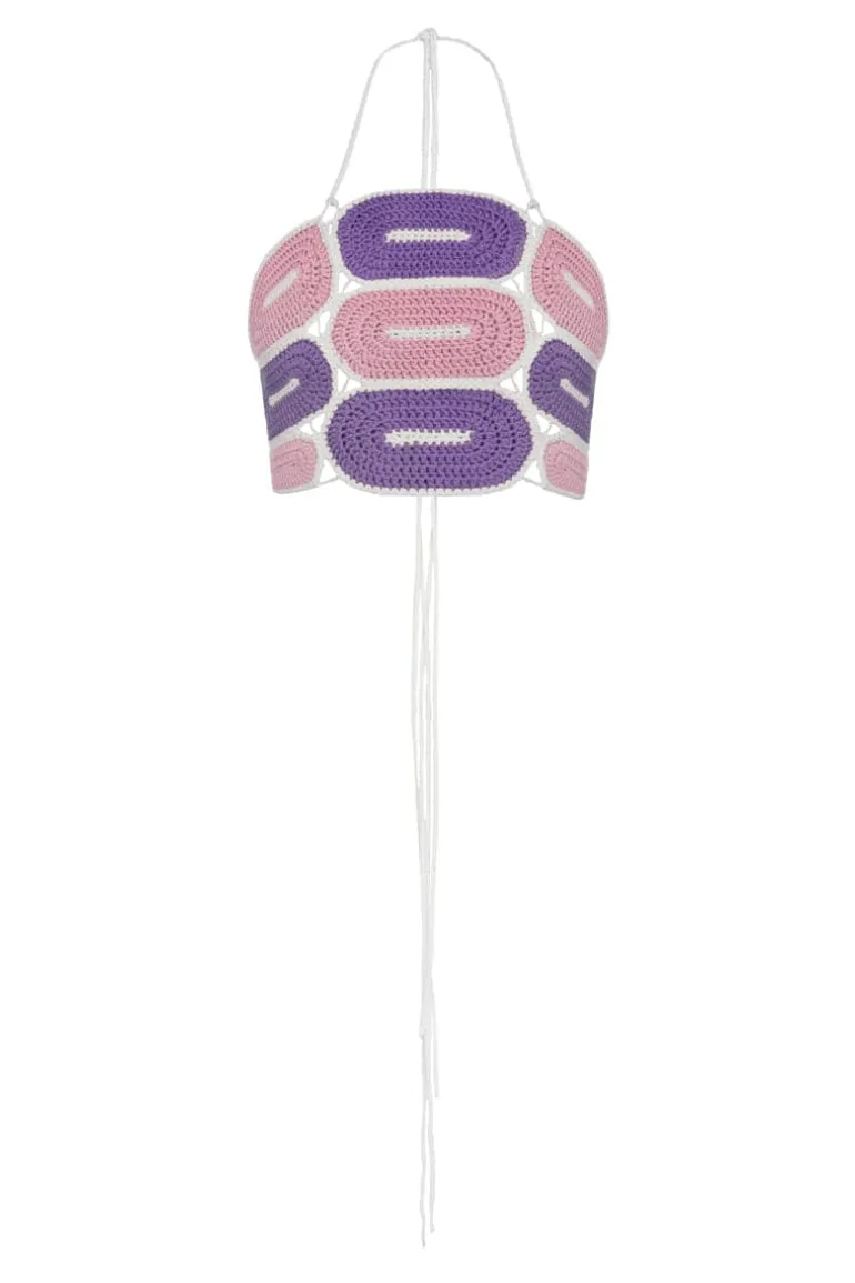 Tops<CULT MIA PINK AND PURPLE CROCHET TIE STRAP TOP Pink/Purple