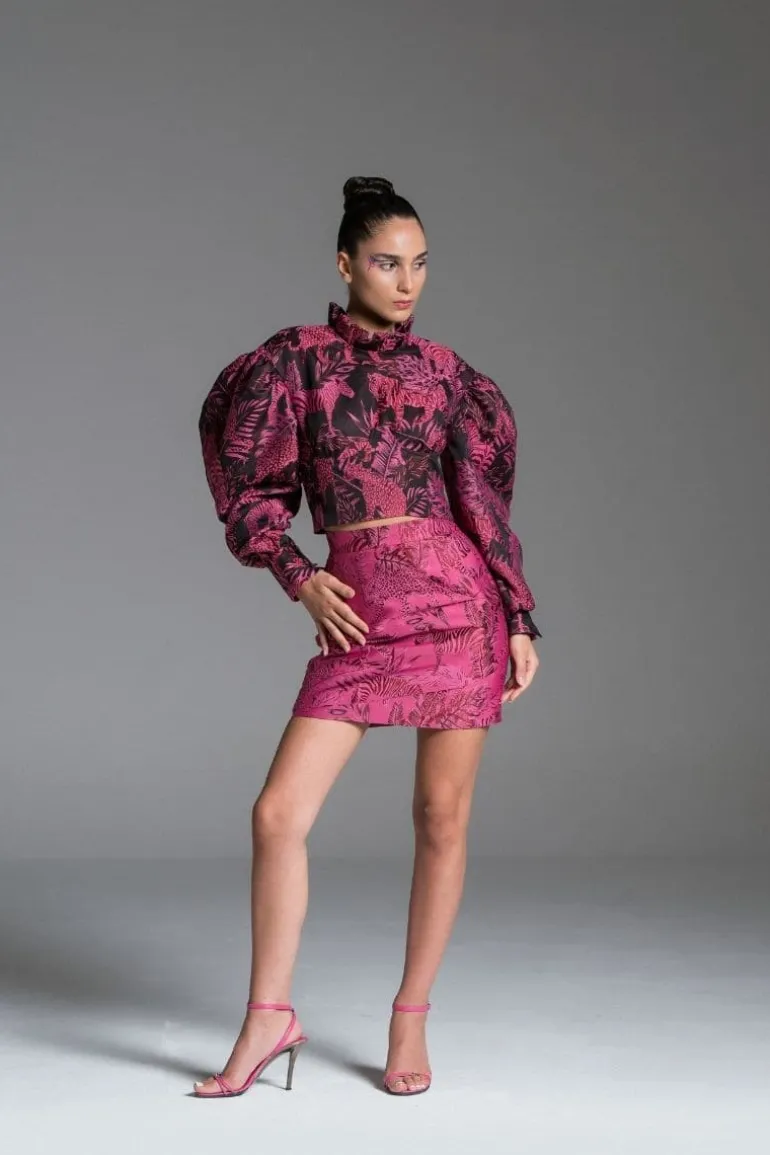 Tops<CULT MIA PINK ANIMAL CORSET BLOUSE Pink/Black
