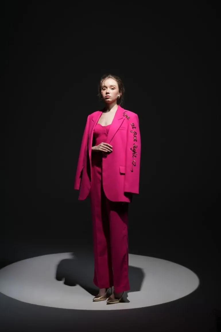 Pants<CULT MIA BARBARA TEXTURE STRAIGHT PANTS Pink