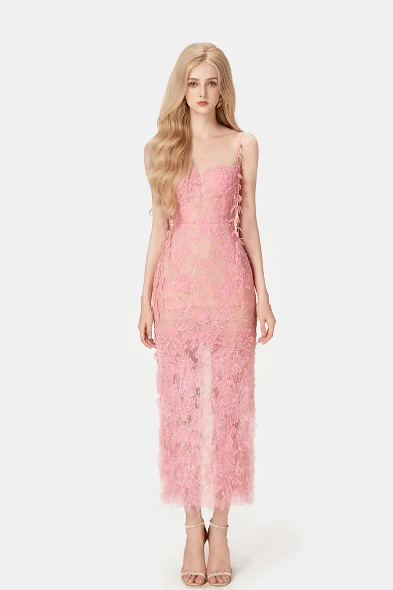 Dresses | Midi Dresses<CULT MIA BEADED LACE PENCIL MIDI DRESS Pink