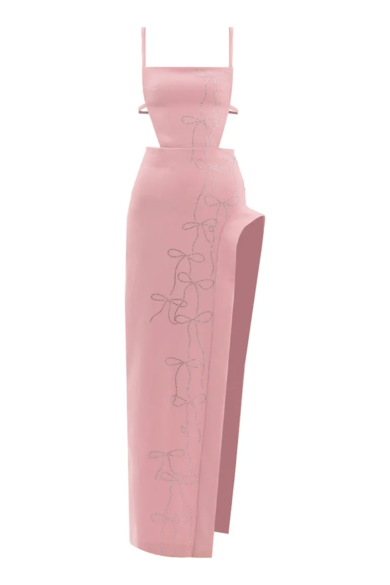 Dresses<CULT MIA PINK BOW CRYSTALS LONG DRESS Baby Pink