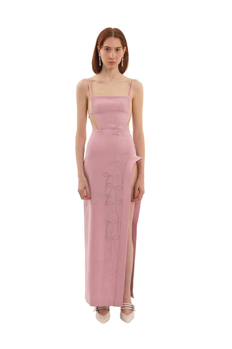 Dresses<CULT MIA PINK BOW CRYSTALS LONG DRESS Baby Pink
