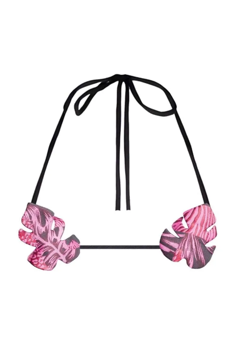 Tops<CULT MIA PINK BROQADE MONSTERA PLANT SAFARI BRA Pink/Black