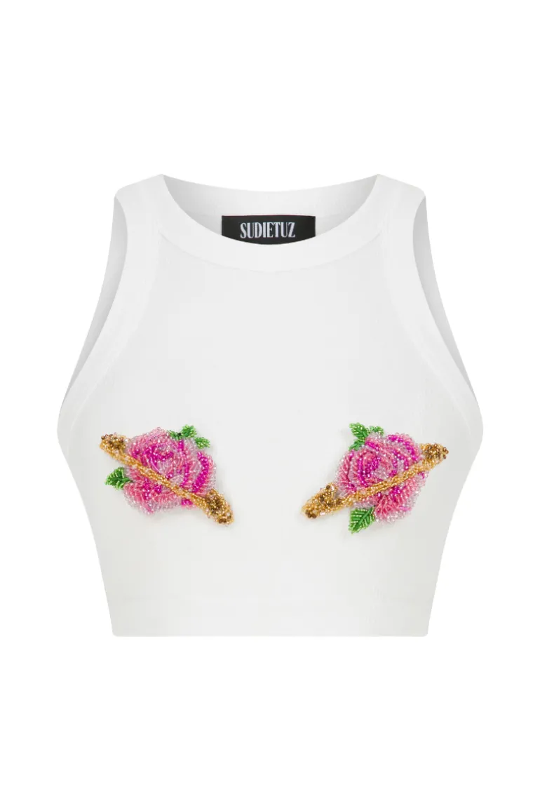 Tops<CULT MIA CUT-OUT TOP WITH HANDMADE FLOWER ACCESSORY Pink
