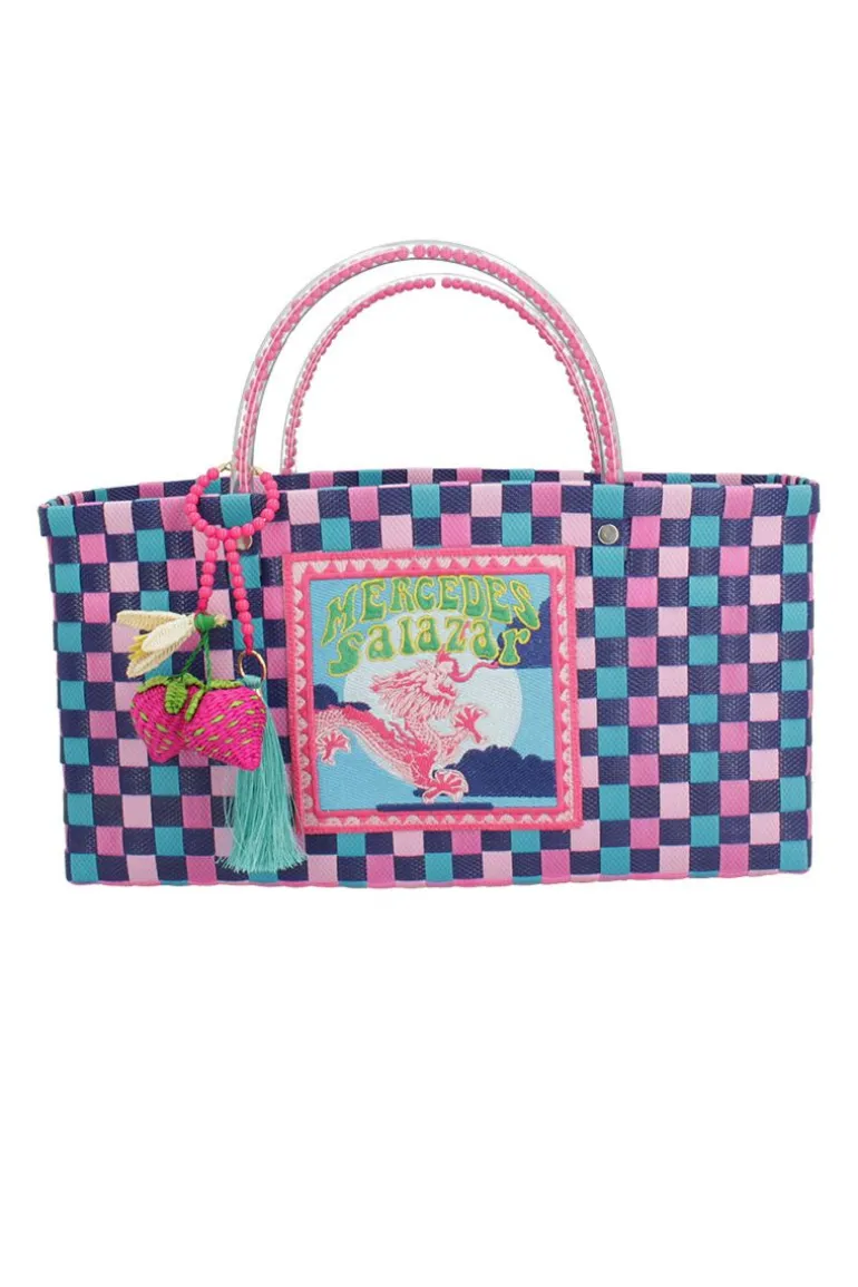 Top Handle Bags<CULT MIA PINK DRAGON ZUNCHO BAGUETTE TOTE BAG Pink & Blue