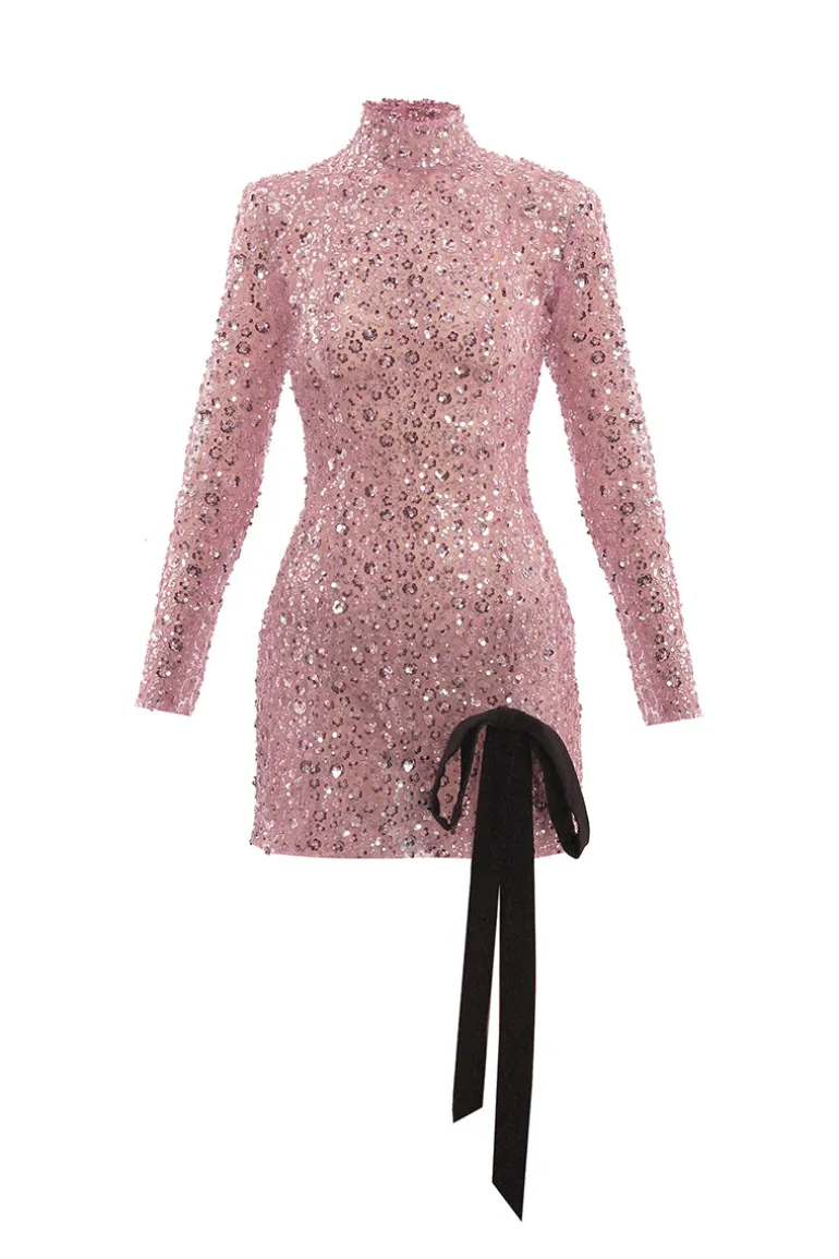 Dresses | Mini Dresses<CULT MIA PINK FLOWER EMBROIDERED BOW MINI DRESS Baby Pink