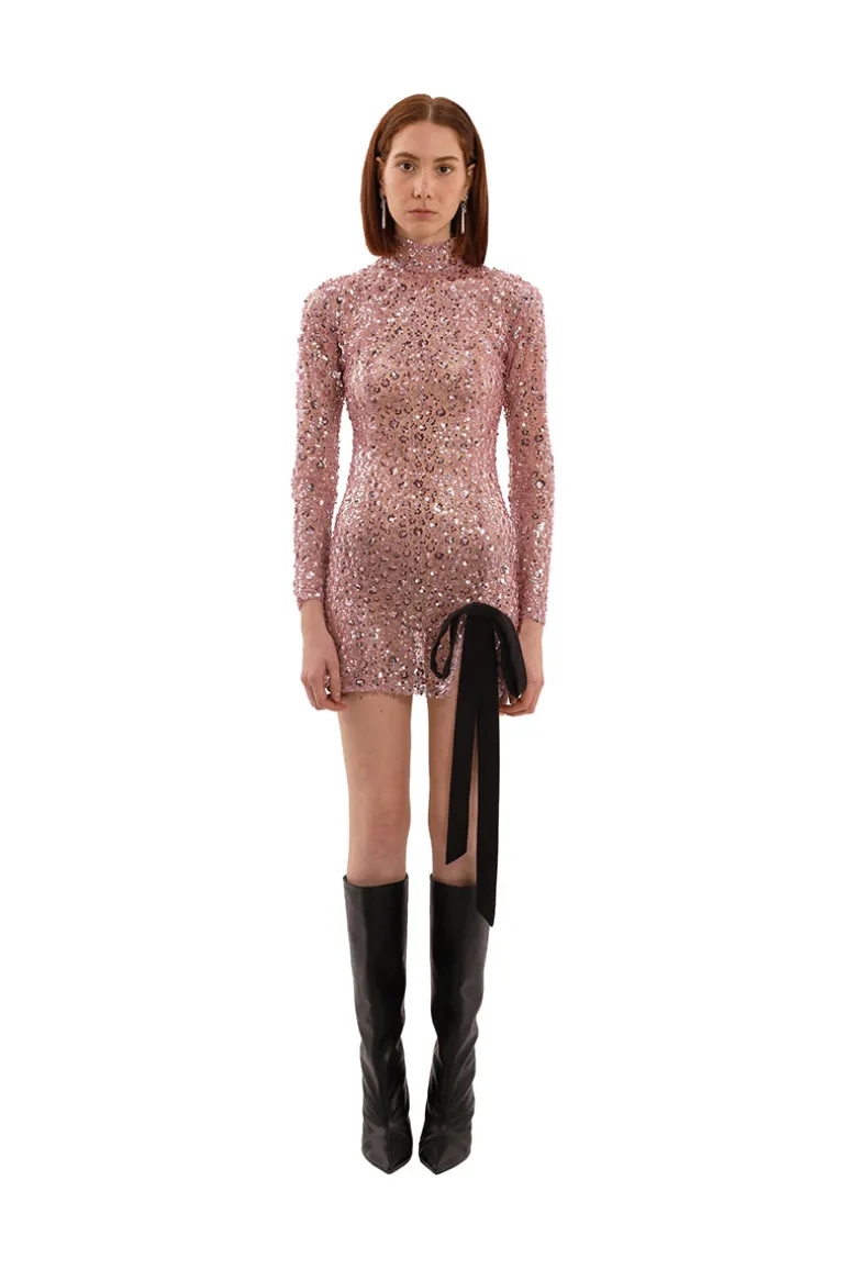 Dresses | Mini Dresses<CULT MIA PINK FLOWER EMBROIDERED BOW MINI DRESS Baby Pink