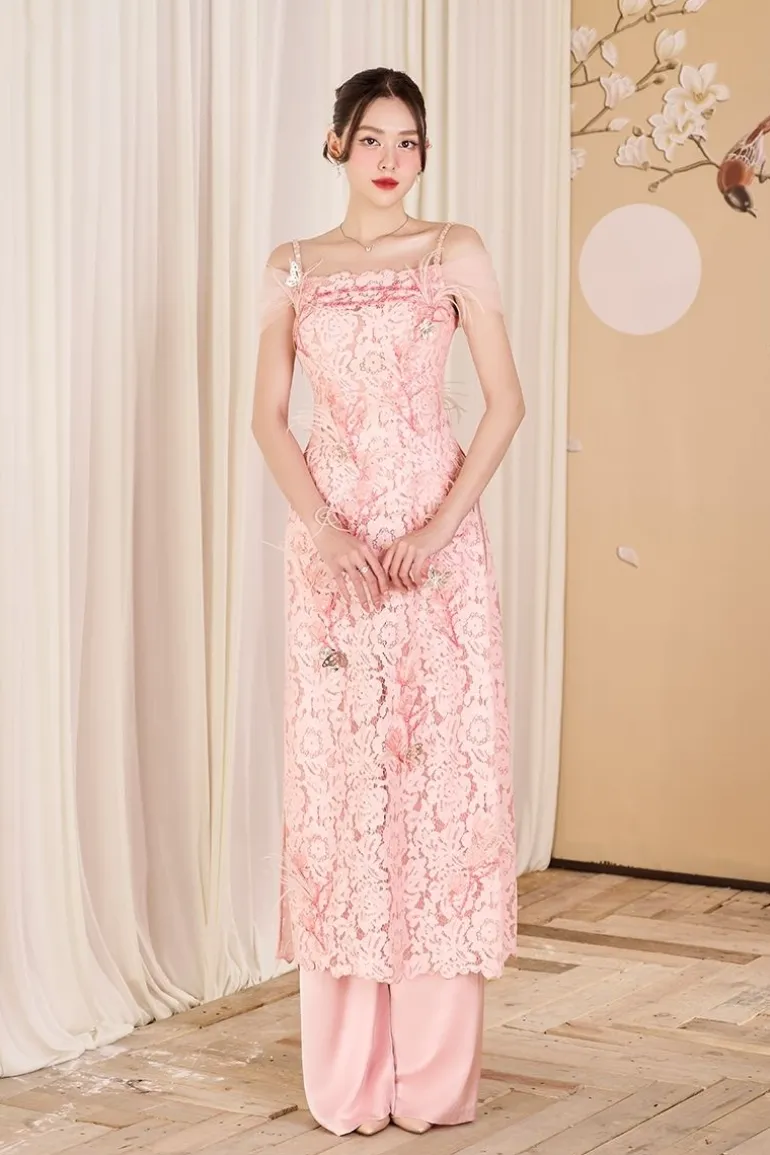 Outfit Sets<CULT MIA LACE AO DAI CO-ORD WITH FEATHERS Pink