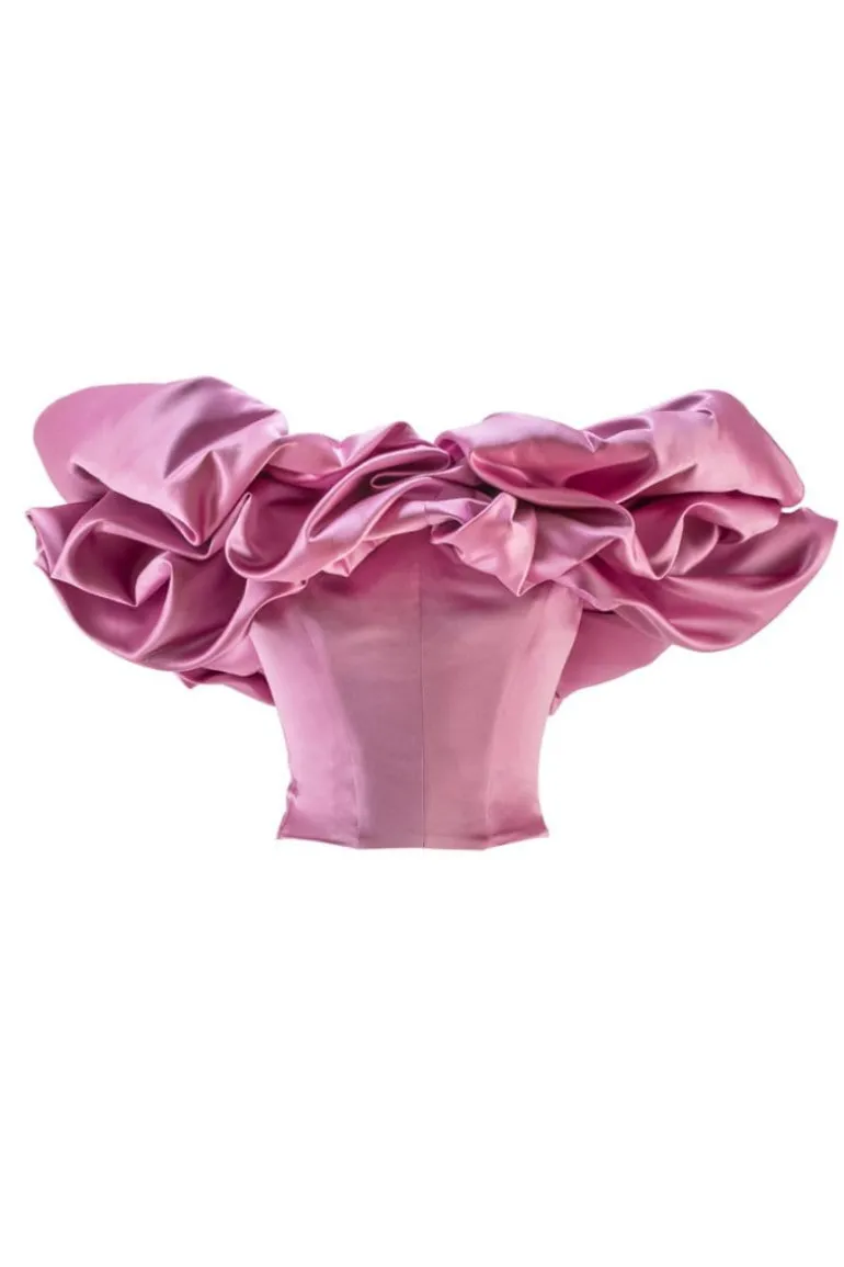 Tops<CULT MIA LACE-UP CORSET WITH MERINGUE FLOUNCES Pink