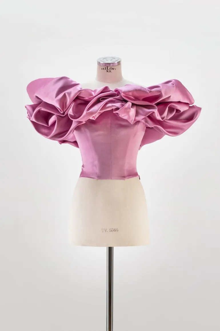 Tops<CULT MIA LACE-UP CORSET WITH MERINGUE FLOUNCES Pink