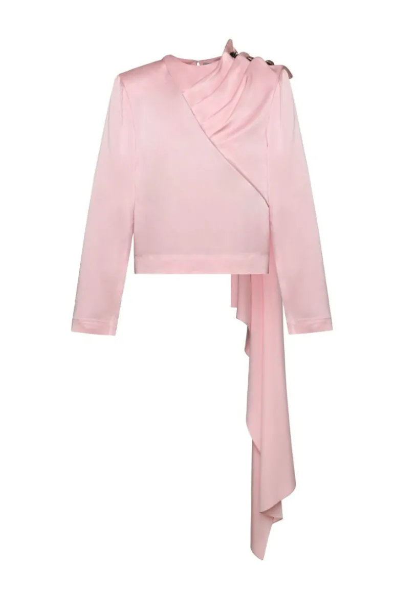 Tops<CULT MIA PINK LONG SLEEVE DRAPED BLOUSE Parfait Pink