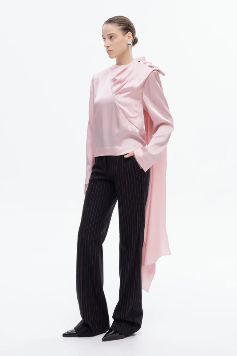 Tops<CULT MIA PINK LONG SLEEVE DRAPED BLOUSE Parfait Pink