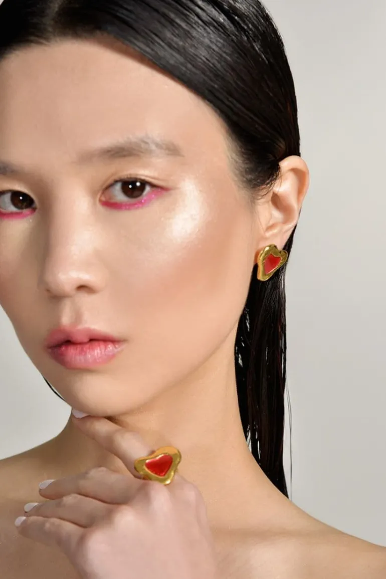 Earrings<CULT MIA PINK LOVE EARRINGS Gold Plated