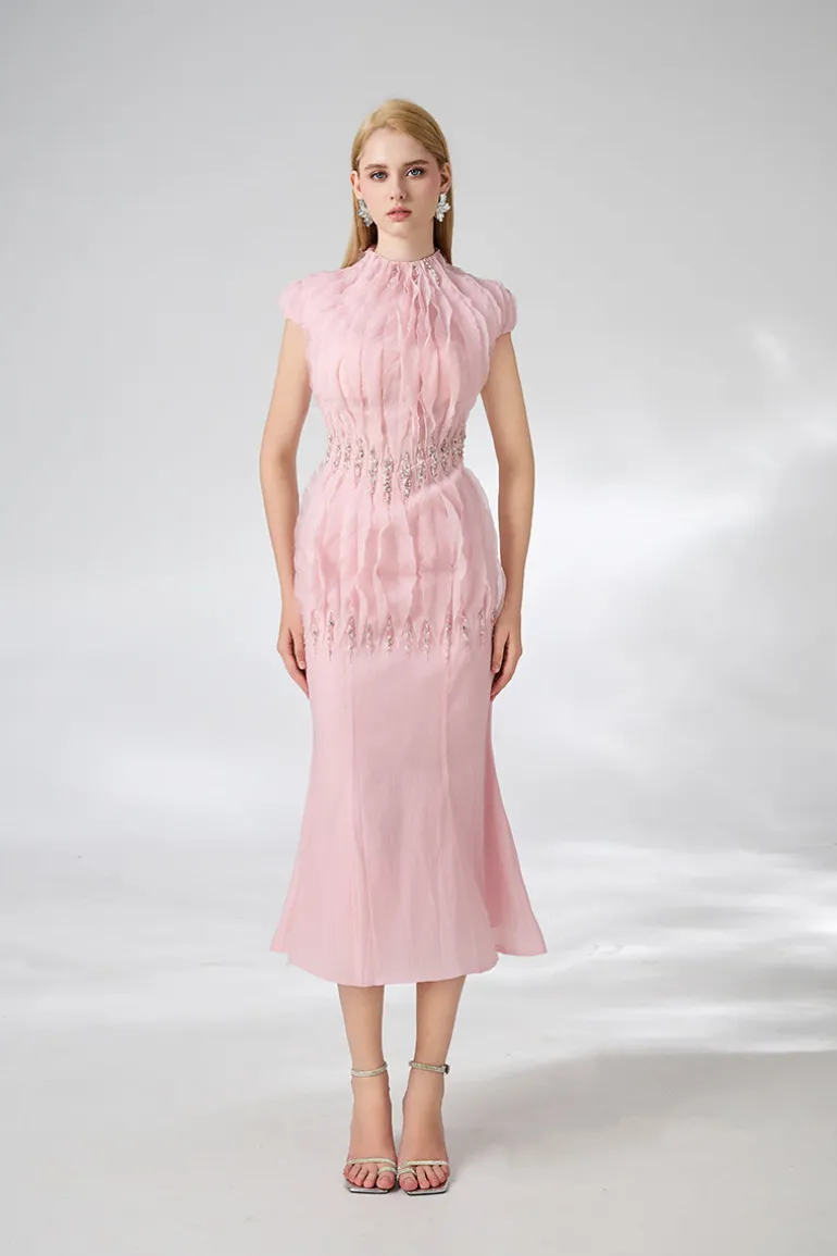 Dresses | Midi Dresses<CULT MIA MERMAID CAP SLEEVED SILK ORGANZA MIDI DRESS Pink