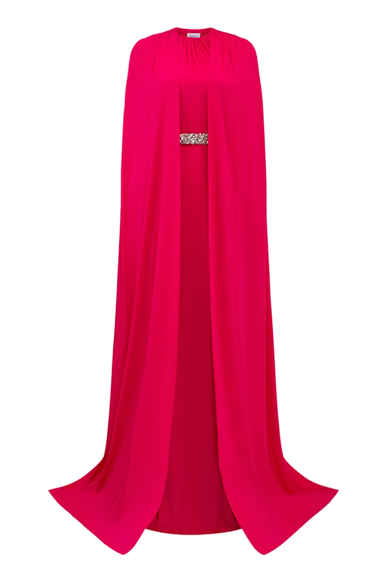 Dresses | Gowns<CULT MIA ROUND NECK GATHERED GOWN WITH STONE EMBELLISHED BELT Pink