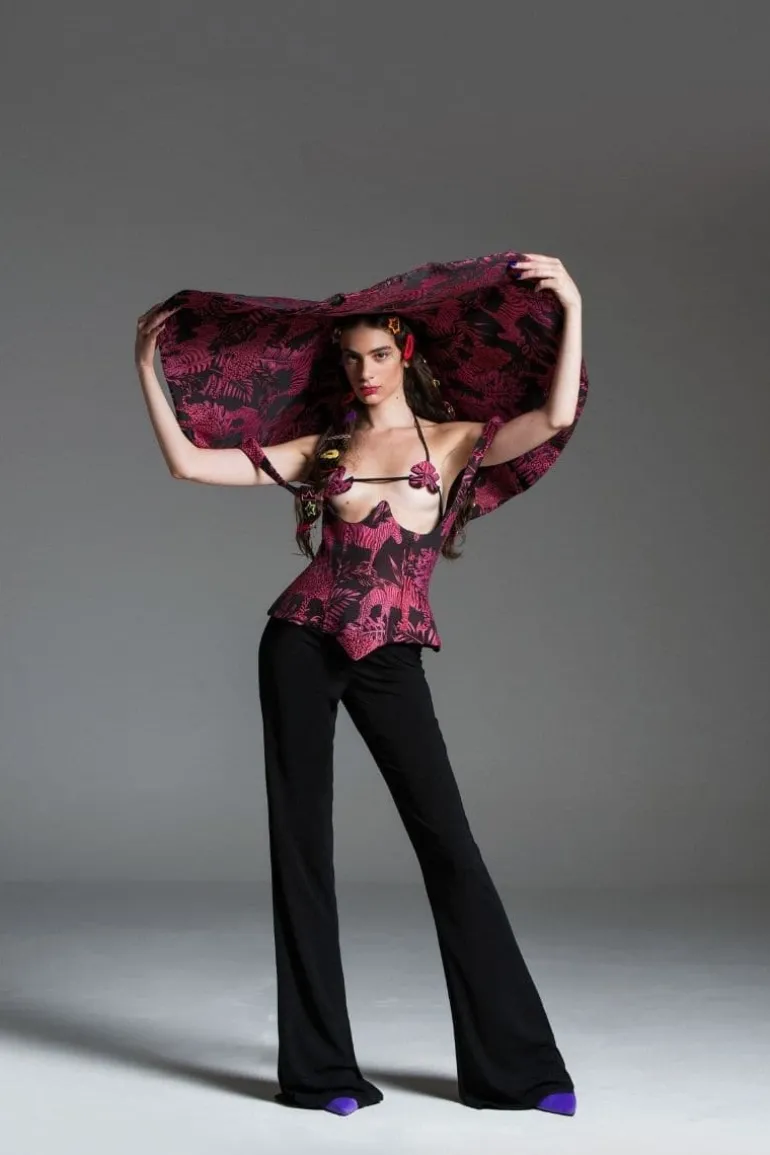 Tops<CULT MIA PINK SAFARI CORSET TOP Pink/Black