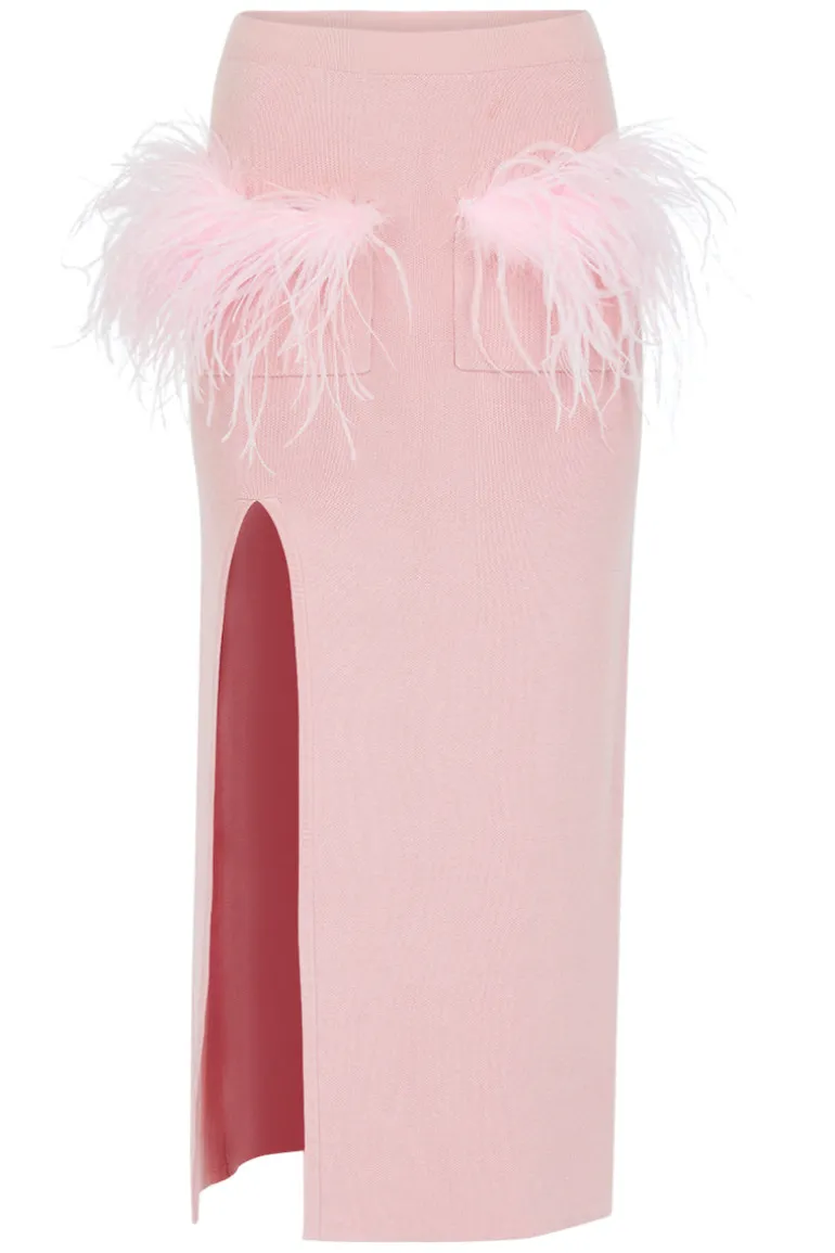 Skirts<CULT MIA VANILLA KNIT SKIRT WITH FEATHERS Pink