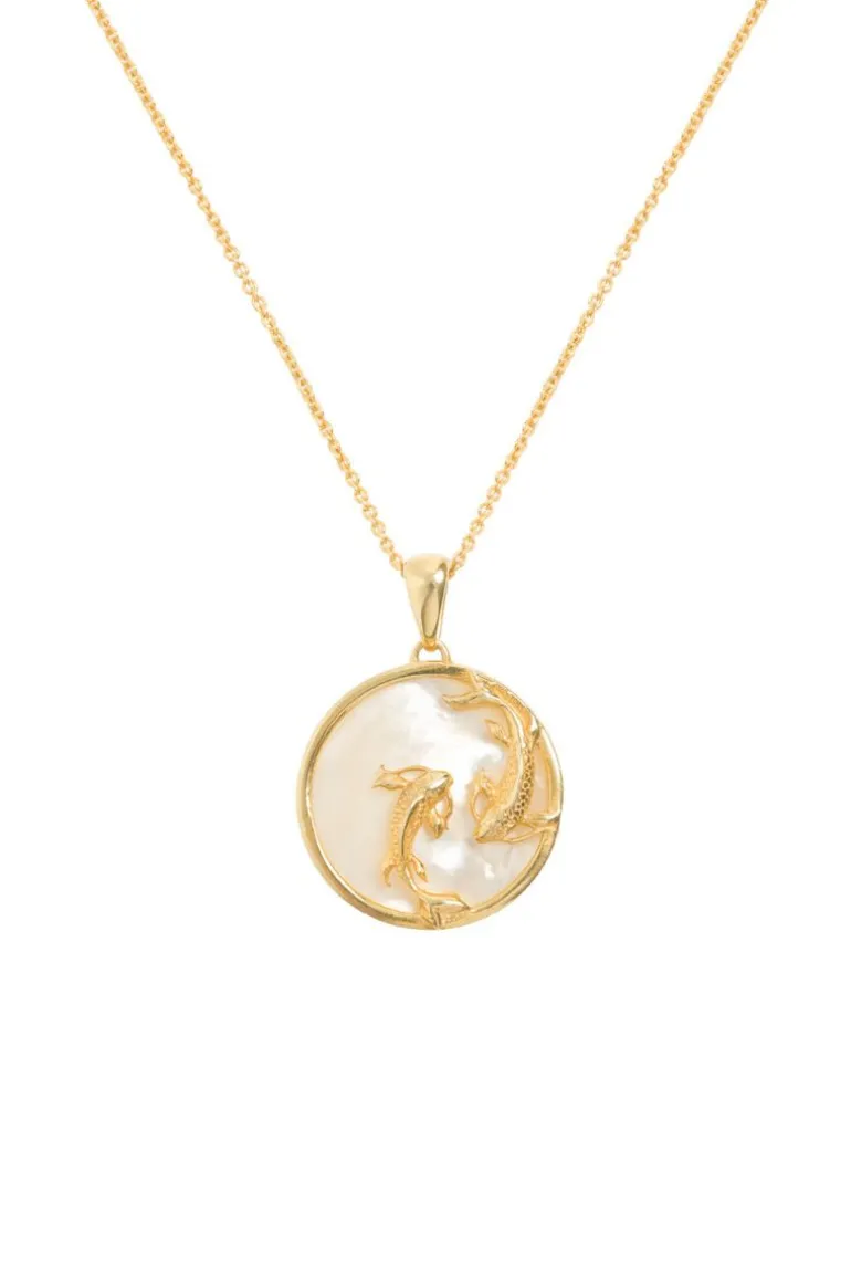 Necklaces<CULT MIA PISCES 18CT GOLD PLATED ZODIAC NECKLACE Gold & White