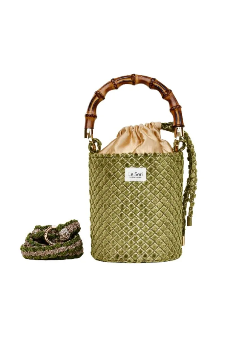 Top Handle Bags<CULT MIA IRIS LEATHER AND FABRIC BUCKET BAG Pistachio Green