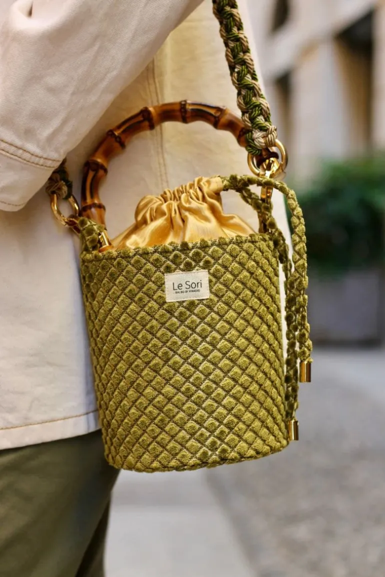 Top Handle Bags<CULT MIA IRIS LEATHER AND FABRIC BUCKET BAG Pistachio Green