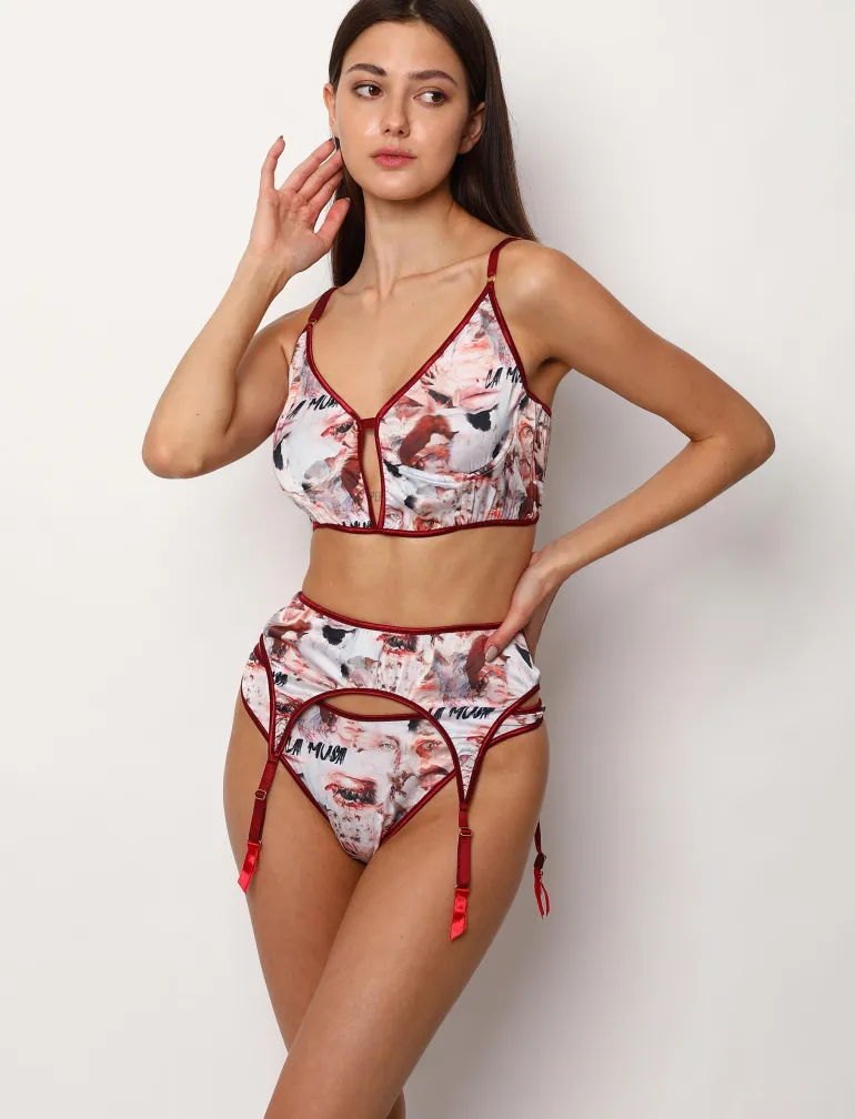 Lingerie<CULT MIA PLAYFUL PRINTED LINGERIE SET White & Red Print