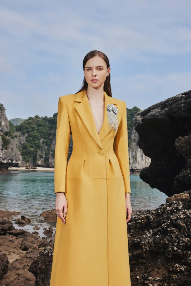 Jackets<CULT MIA PLEATED SINGLE BREASTED MANTEAU WITH SINGLE BUTTON Yellow