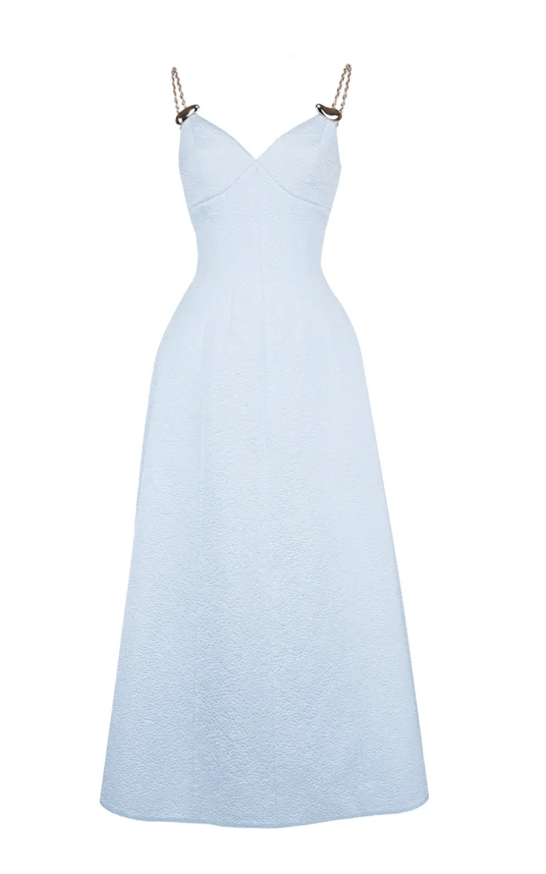 Dresses | Midi Dresses<CULT MIA PLUMERIA A-LINE SPAGHETTI STRAP JACQUARD MIDI DRESS Blue