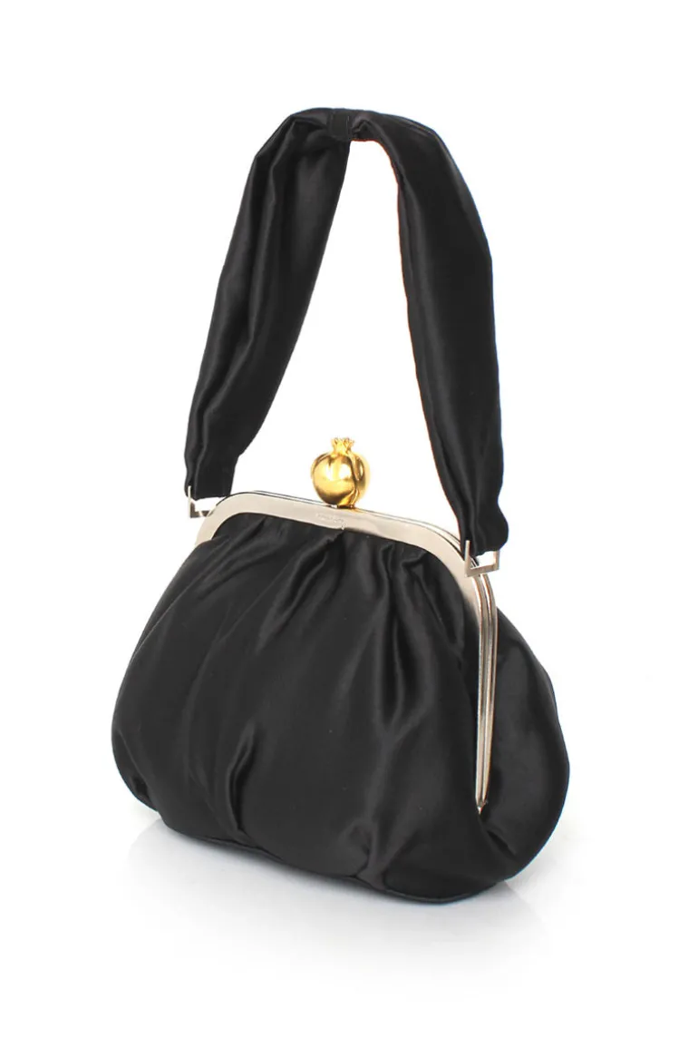 Shoulder Bags<CULT MIA POMEGRENATE ON BLACK SATIN BELLA HANDBAG Black & Gold