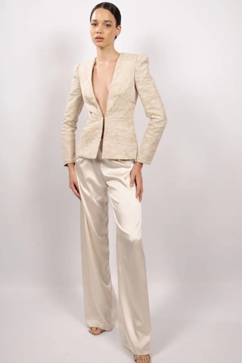 Blazers<CULT MIA PORTO SILK V-NECK JACKET Natural
