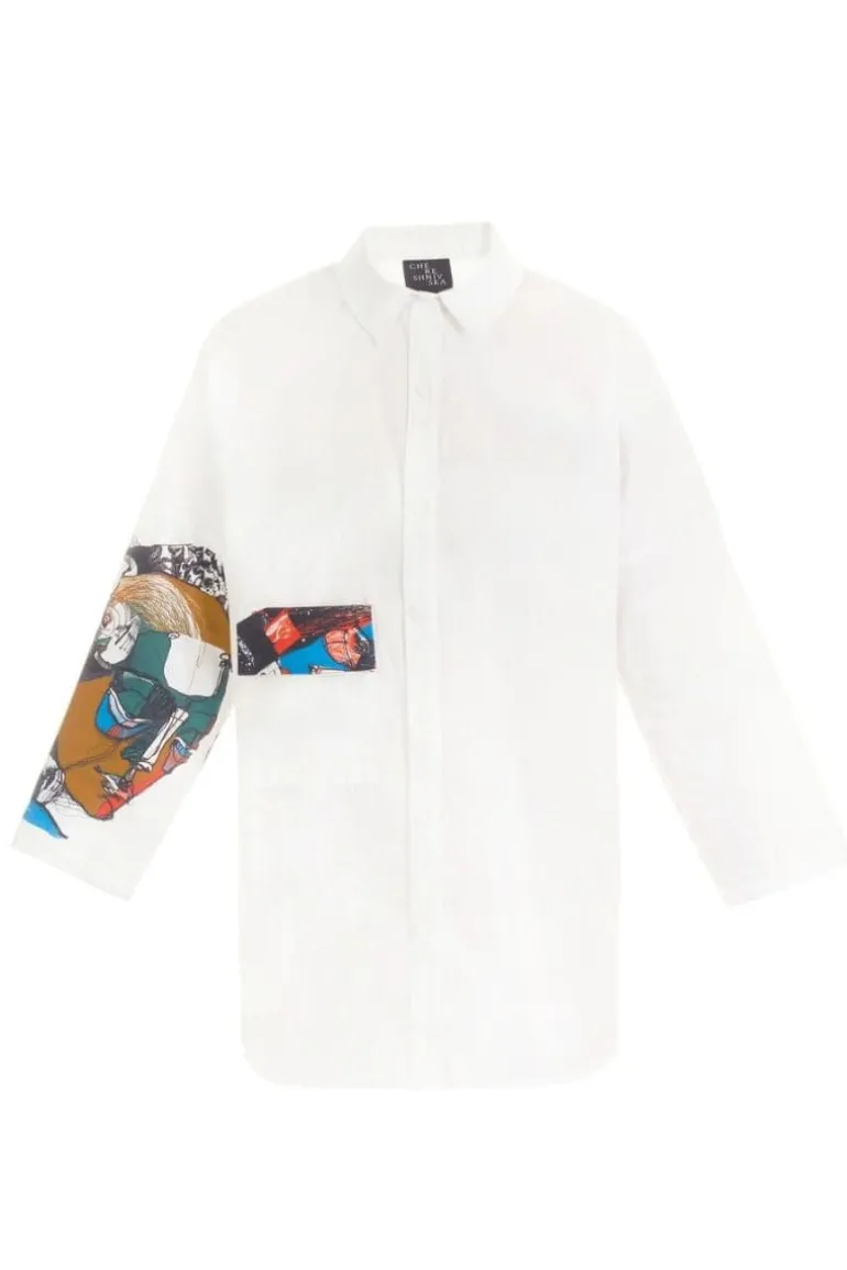 Tops<CULT MIA PRINTED DETAIL WHITE SHIRT