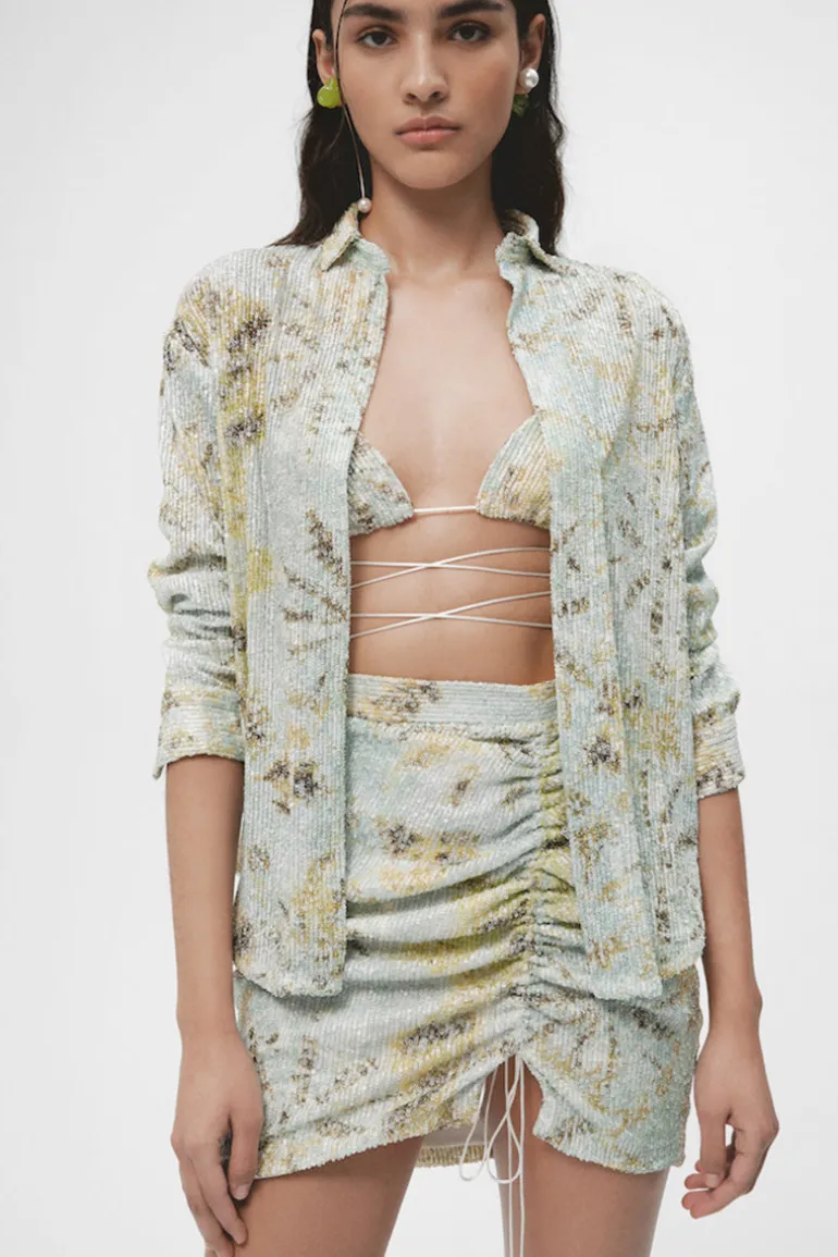 Tops<CULT MIA PRINTED PAILLETTES SHIRT Tie Dye Print