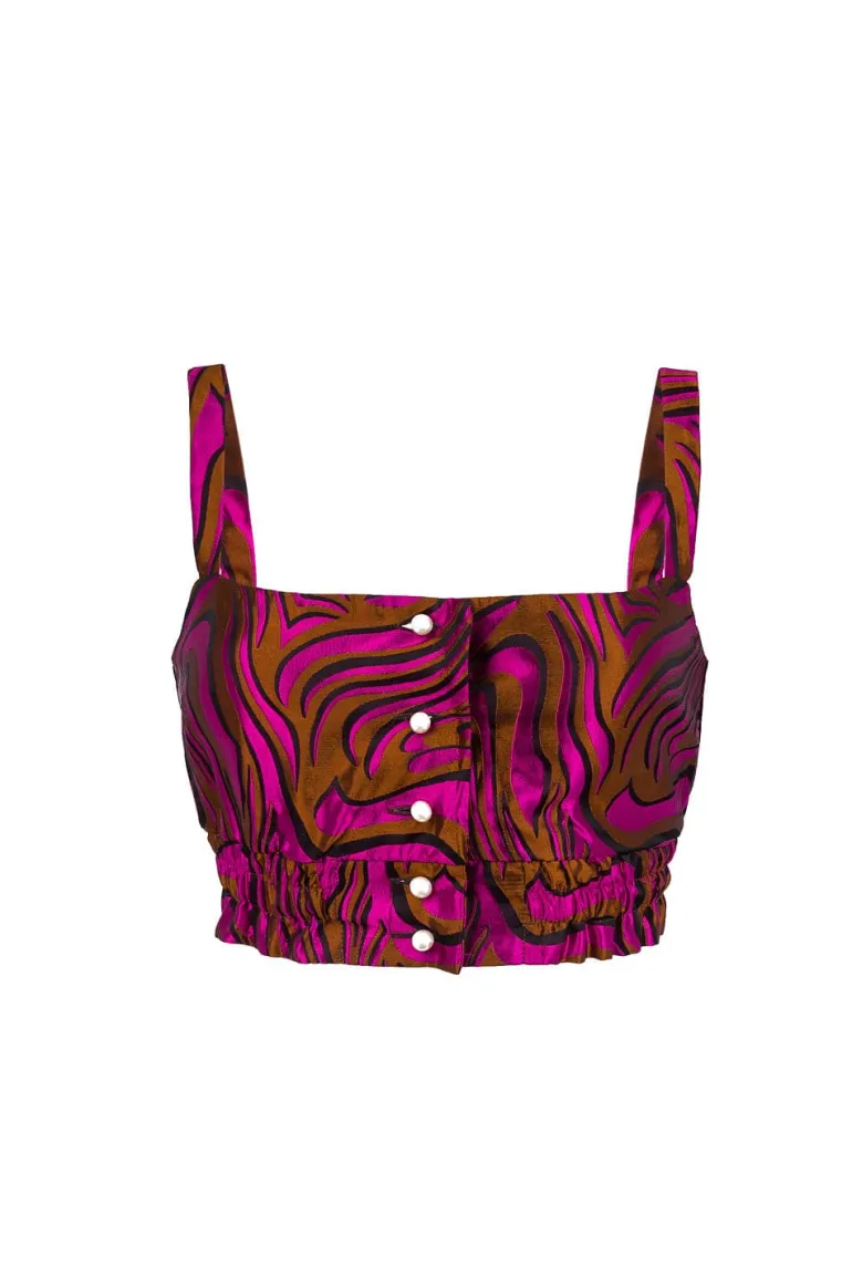 Tops<CULT MIA PRINTED RASPBERRY CROP-TOP Pink