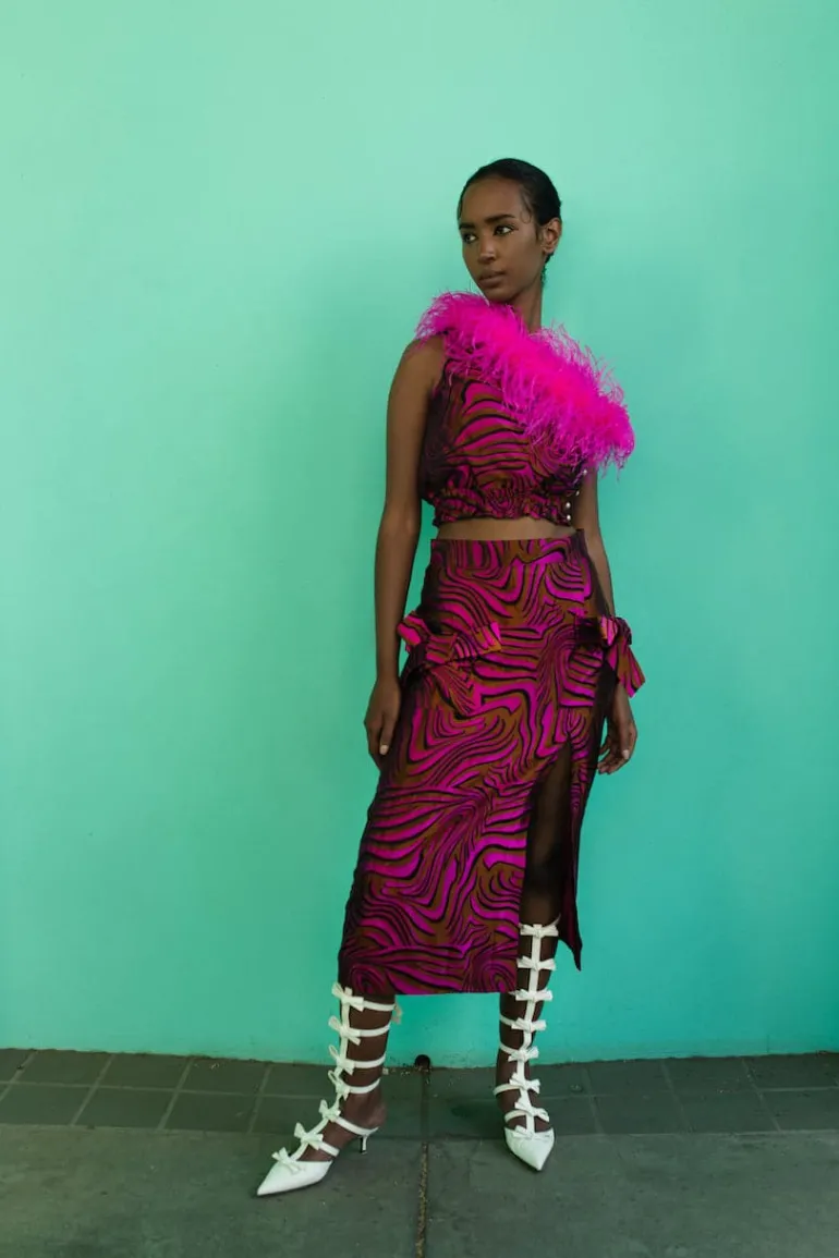 Skirts<CULT MIA PRINTED RASPBERRY SKIRT Pink