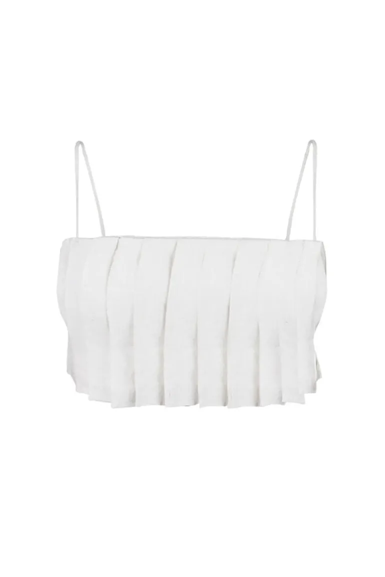 Tops<CULT MIA PUNTA BONITA PLEATED CROP TOP White