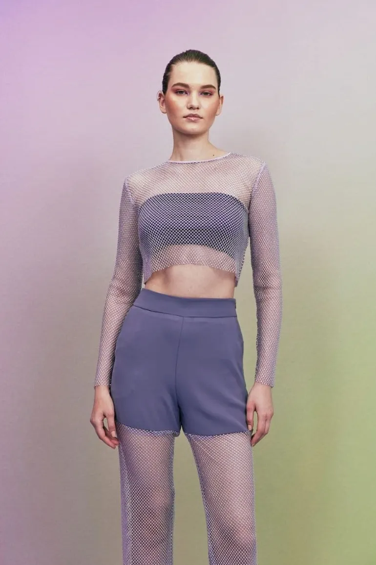 Tops<CULT MIA DIAMOND CROP TOP Purple