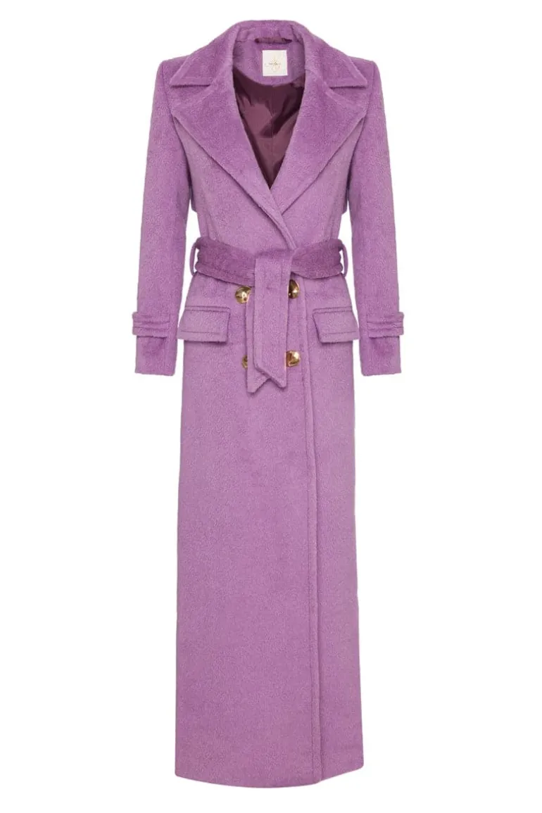 Coats<CULT MIA DOUBLE-BREASTED FAUX FUR MAXI COAT Purple