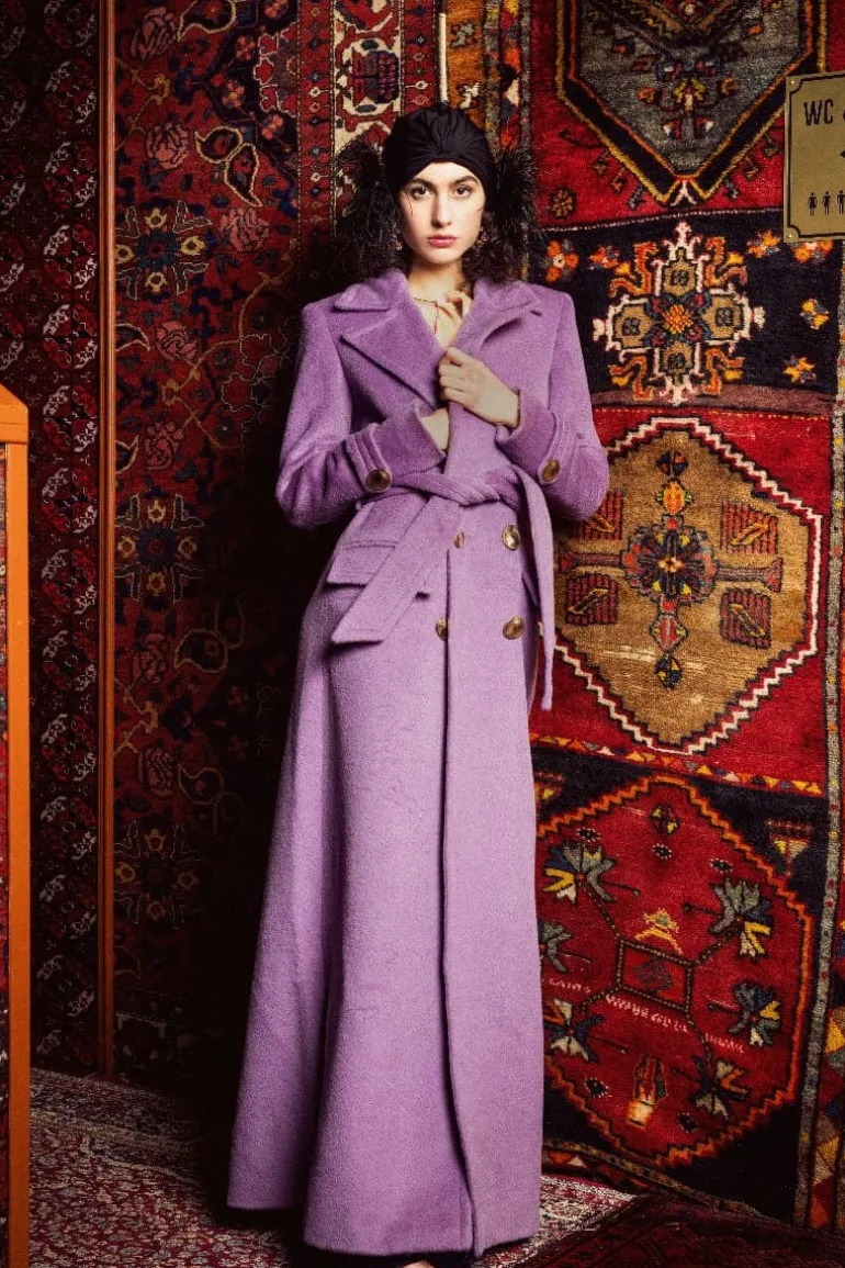 Coats<CULT MIA DOUBLE-BREASTED FAUX FUR MAXI COAT Purple