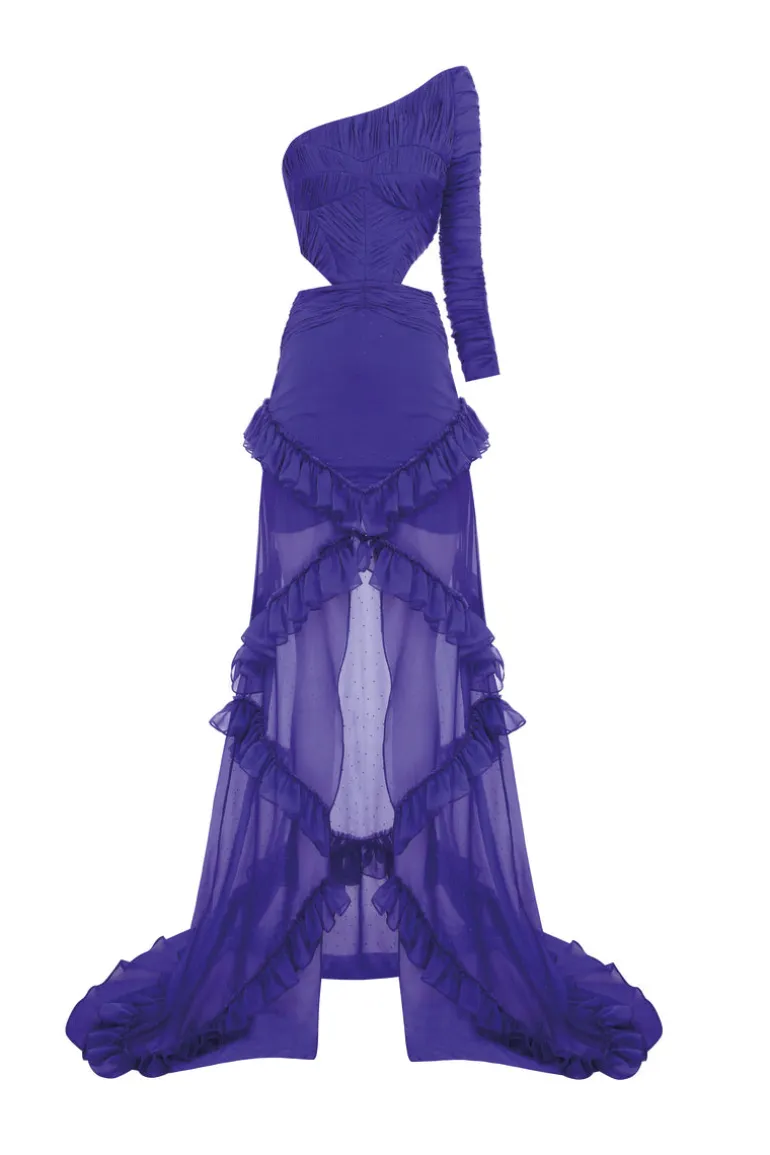 Dresses<CULT MIA STONE PRINTED MAXI DRESS WITH ASYMMETRIC NECKLINE Purple