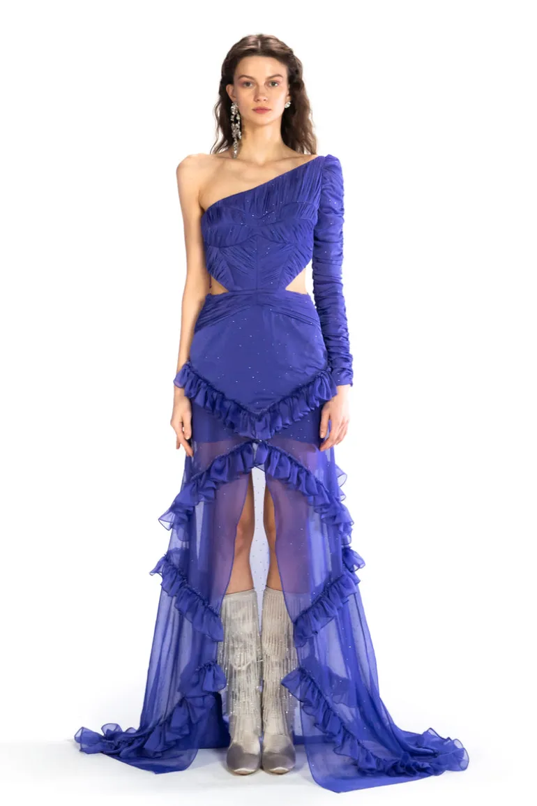 Dresses<CULT MIA STONE PRINTED MAXI DRESS WITH ASYMMETRIC NECKLINE Purple