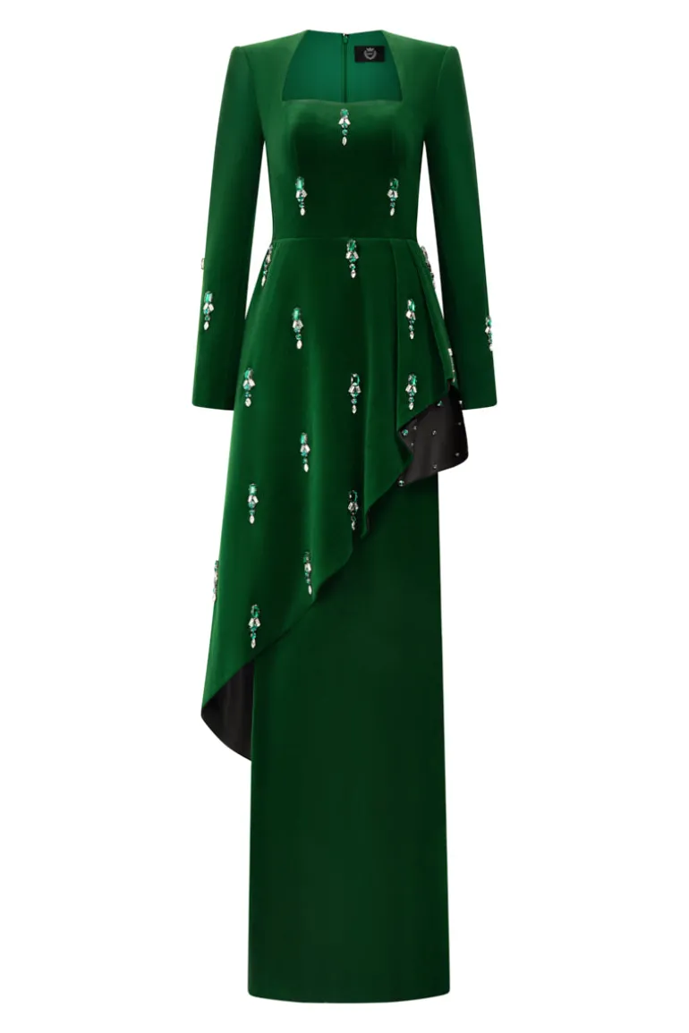 Dresses | Gowns<CULT MIA QUEEN ANNE EMERALD COLUMN GOWN Dark Green