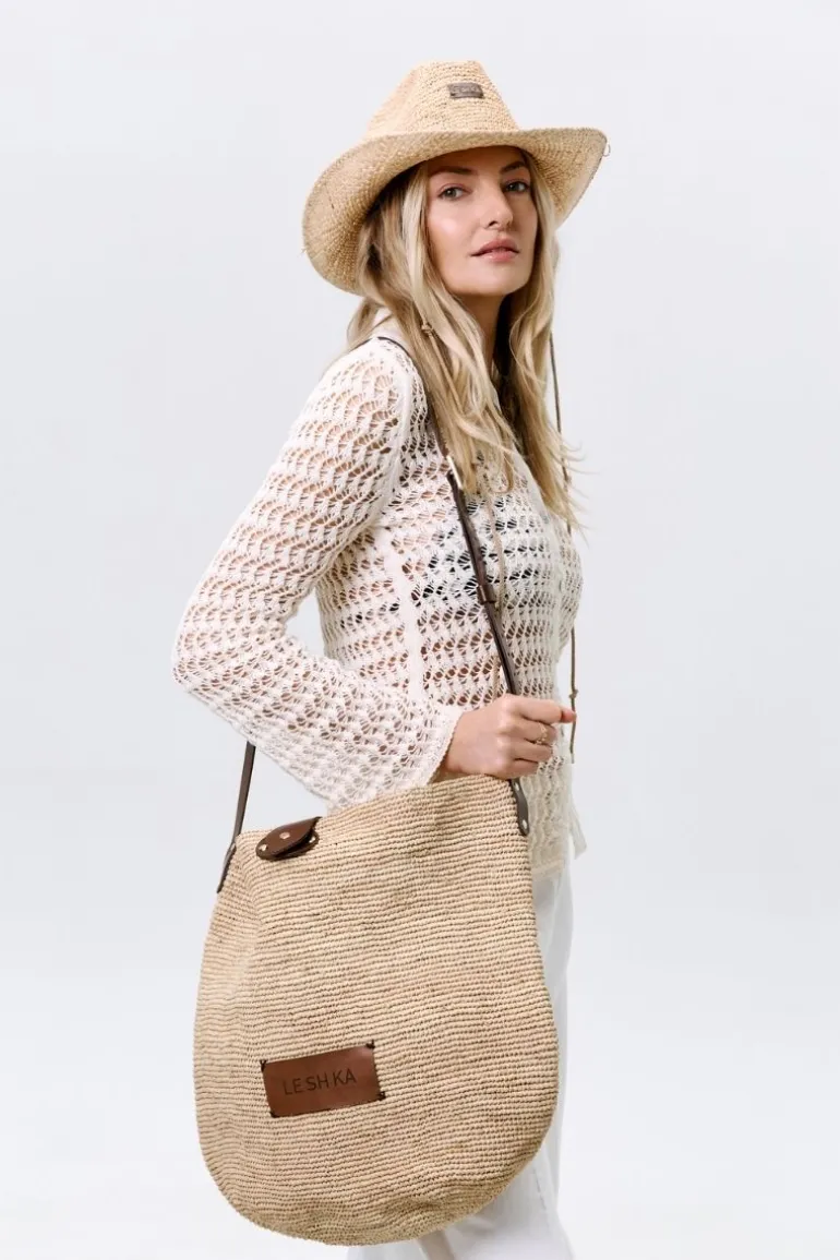 Shoulder Bags<CULT MIA RAFFIA BEACH BAG Beige/Brown