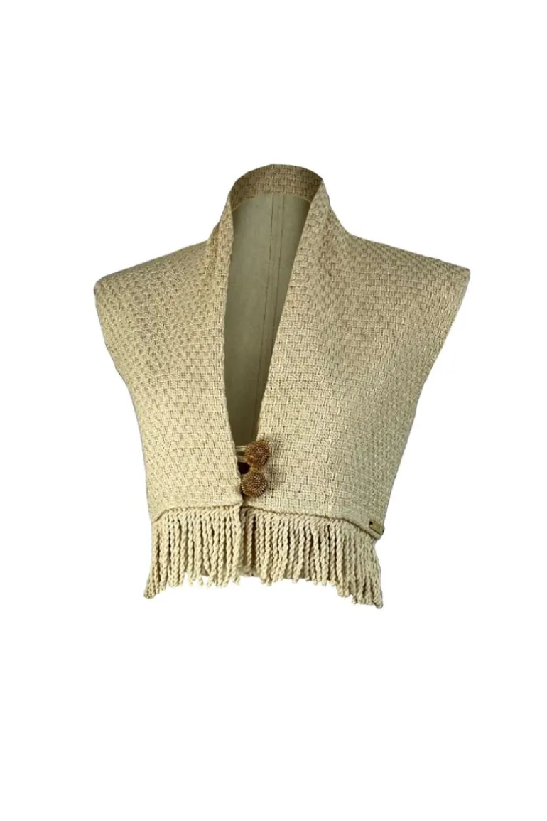 Knitwear<CULT MIA RAMONA CROPPED VEST WITH CROCHET FRINGES Beige fabric