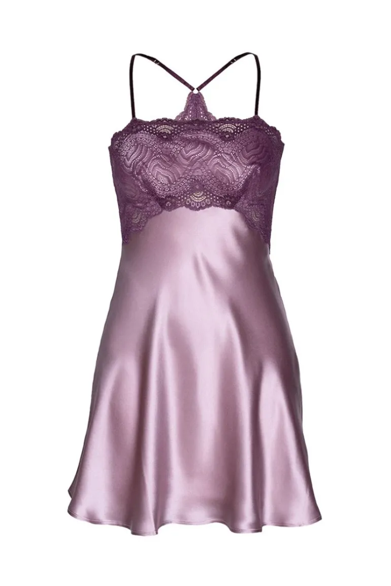 Sleep & Loungewear<CULT MIA RAQEL FEMININE LOUNGE SWING SILK CHEMISE IN Mauve