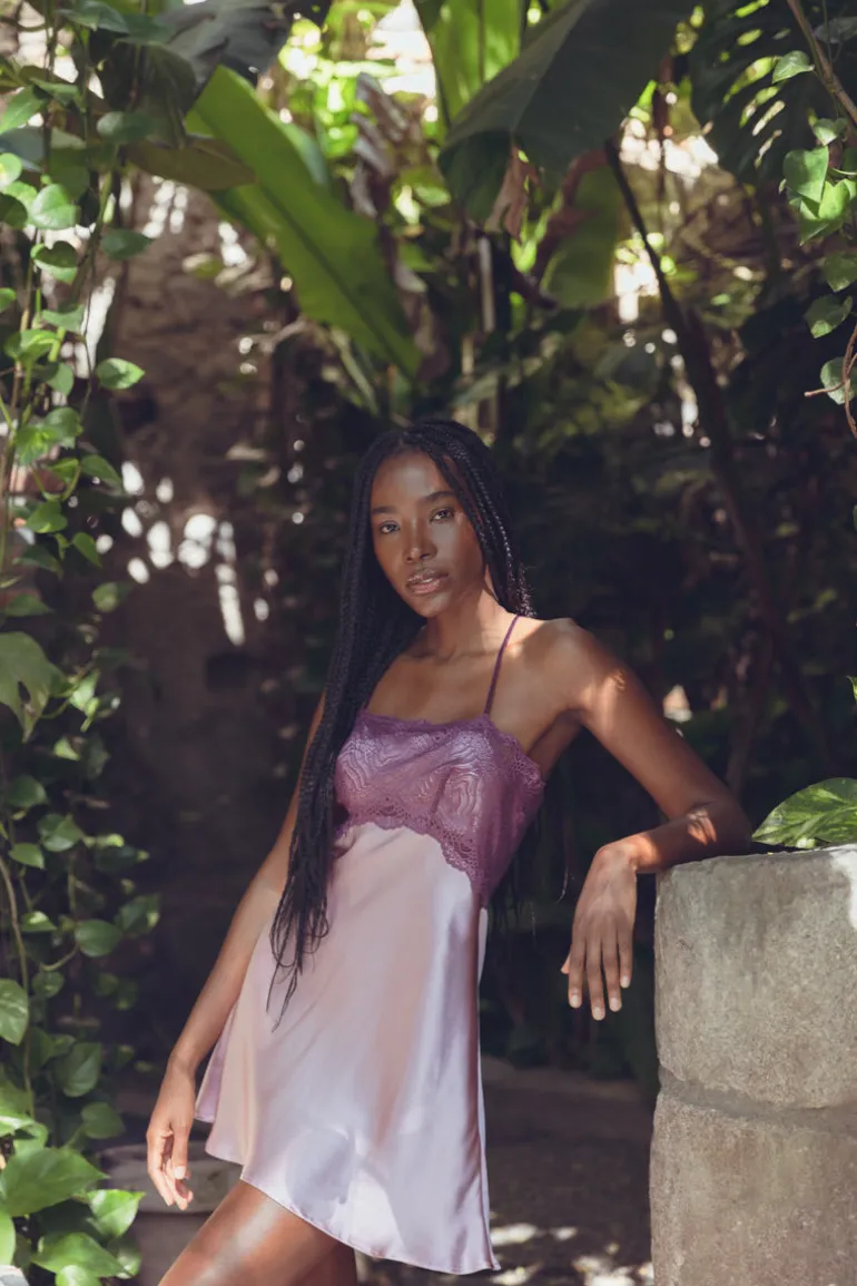 Sleep & Loungewear<CULT MIA RAQEL FEMININE LOUNGE SWING SILK CHEMISE IN Mauve