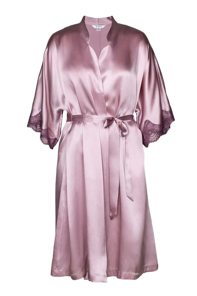 Sleep & Loungewear<CULT MIA RAQUEL FEMININE LOUNGE MIDI SILK KIMONO IN Mauve