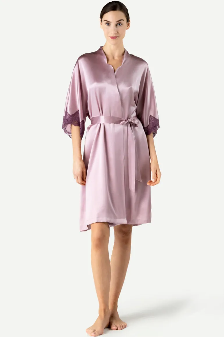 Sleep & Loungewear<CULT MIA RAQUEL FEMININE LOUNGE MIDI SILK KIMONO IN Mauve